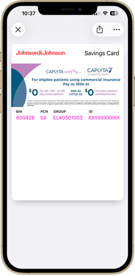 Image of CAPLYTA savings card on a mobile device