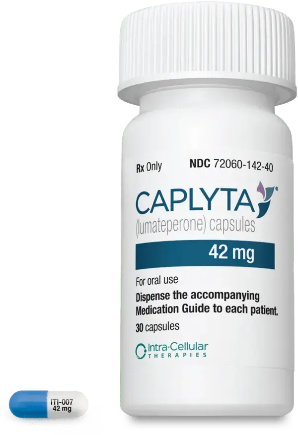 CAPLYTA® (lumateperone) capsules 42 mg package with pill