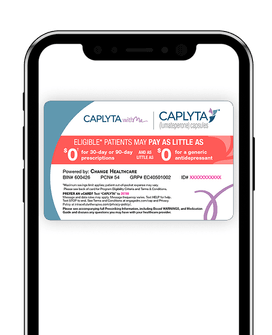 Image of CAPLYTA savings card on a mobile device